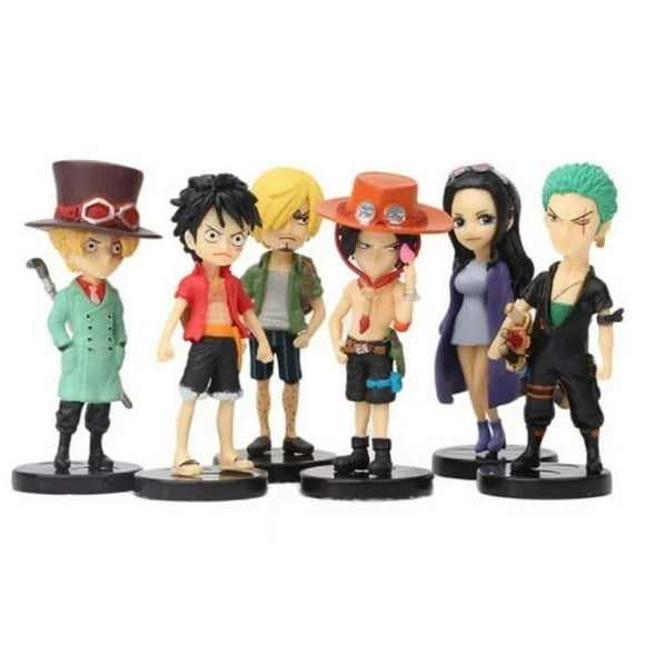 6pcs One Piece Anime PVC Figure Toy Collection Dolls Set Luffy Zoro Sanji Ace Sabo Robin Character Model Collectible Statue Toys,8cm