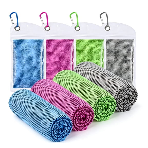 Cooling Towels 4-Pack, Quick Dry Sweat Absorbent Cooling Sports Towel for Running Fitness Outdoor Activities, Unisex Multiple Colors