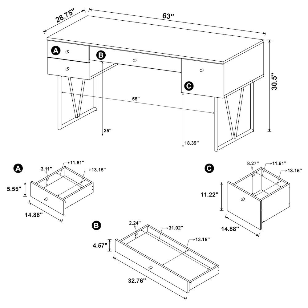 FurniFact Spacious Office Desk – Computer Desk with Drawers for Home or Work