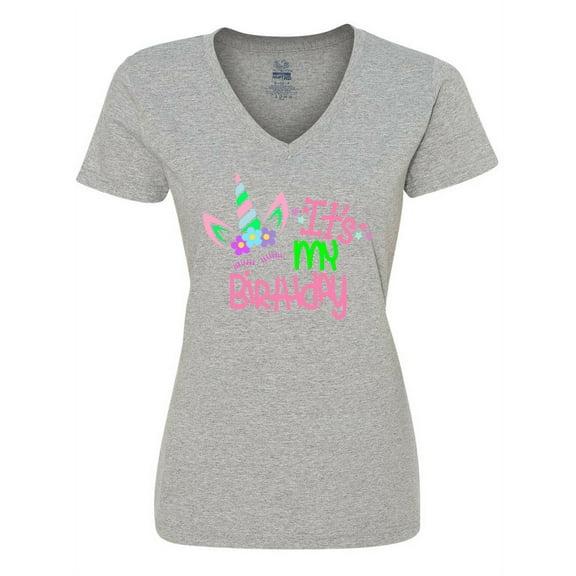 Inktastic It's My Birthday Unicorn Women's V-Neck T-Shirt