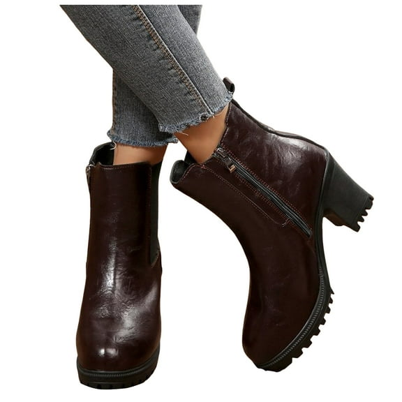 Chenyee Women's Platform High Heeled Ankle Boots Mid Calf Elastic Dressy Booties with Side Zipper