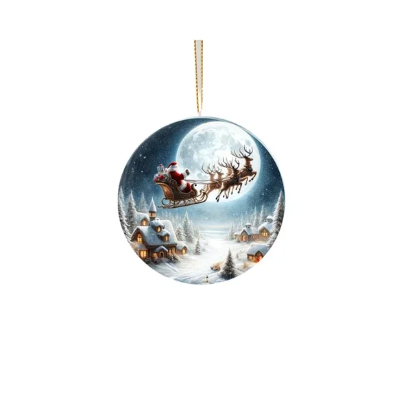 Belvo Ceramic Ornament Santa Sleigh Over Full Moon Holiday Tree Decoration, 1PC
