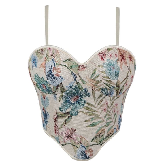 Byworldtasic Corset Tops For Women Vintage Floral Cotton Corset Top Bustier Summer Going Out Crop Top Tank Thin Shoulder Strap Top