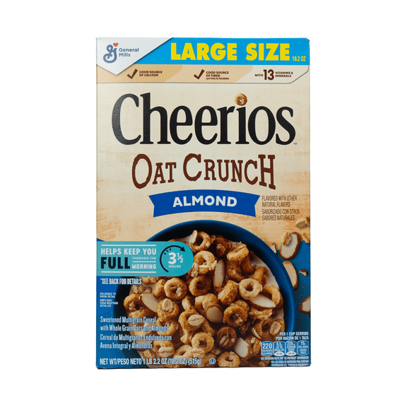 Cheerios Oat Crunch Almond Large Size Breakfast Cereal, 18.2oz, Crunchy, Shelf Stable, Cardboard Box