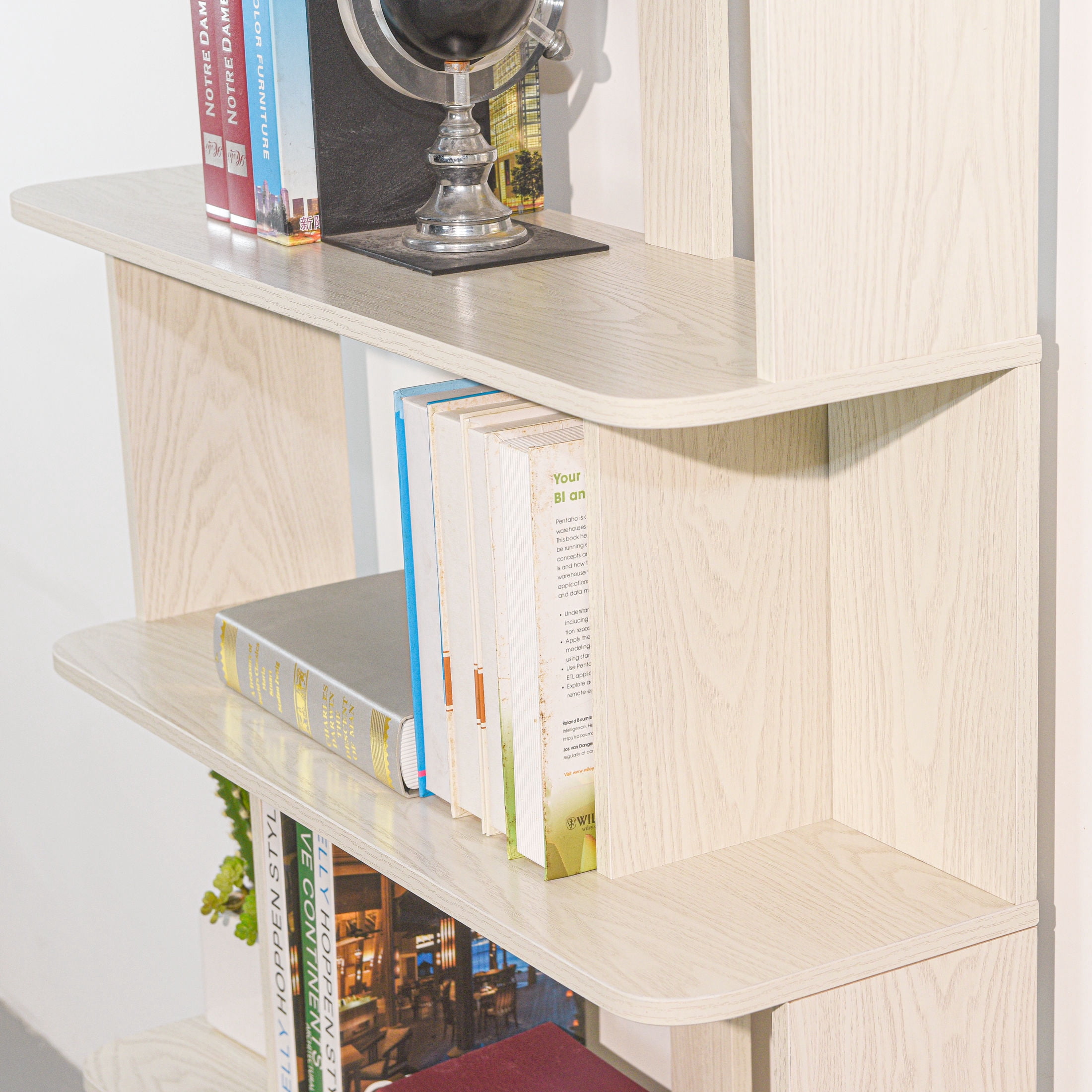 GDF Studio Derwin Modern 5-Tier Open Storage Bookcase, Wooden Media Bookshelf Organizer for Home Office, White Oak
