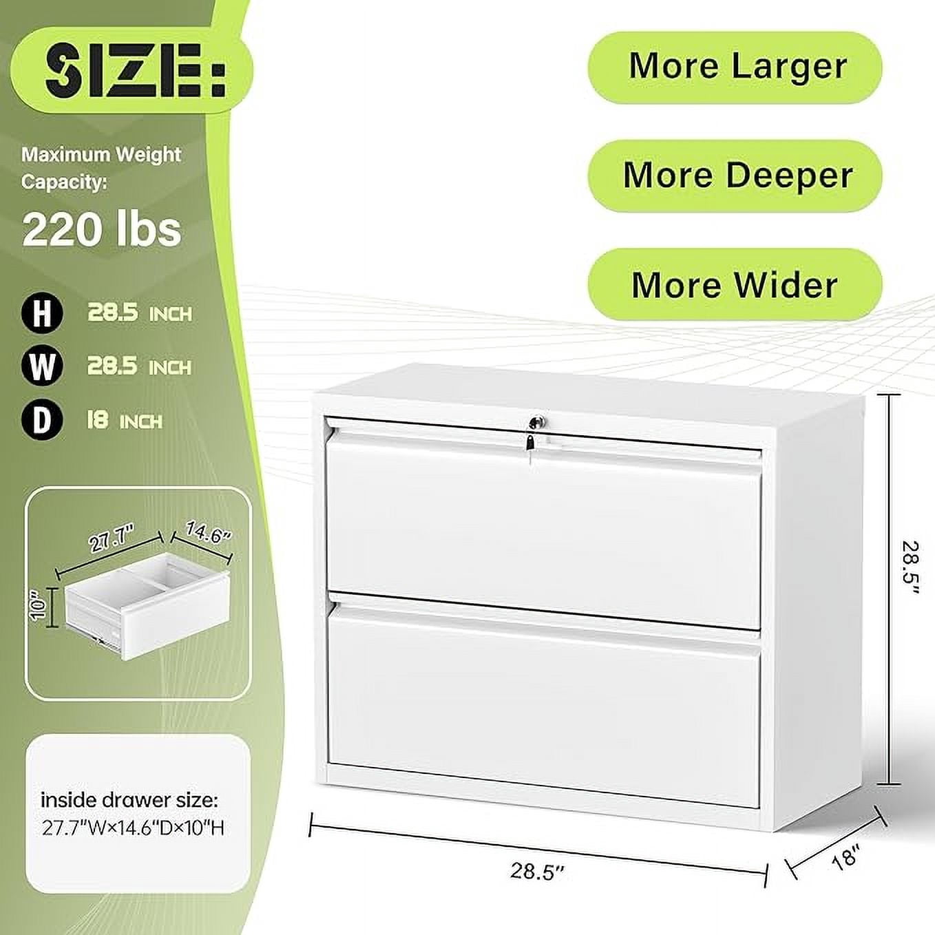 SOLAURA 2-Drawer Metal Lateral File Storage Cabinet with Lock, Office & Home Filing Cabinet for Files Legal/Letter/A4 Size (White)