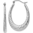thumbnail image 1 of 14K White Gold Polished And Textured Oval Hoop Earrings (32 X 4) Made In Indonesia th792, 1 of 6