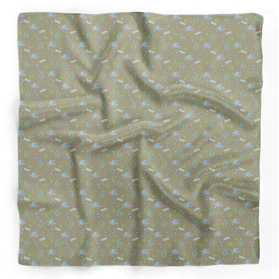 Bimba Green Moon & Stars Galaxy Pure Silk Printed Scarf Dupatta Head Neck Wrap Bandanas For Women 40 x 40 Inches