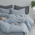 thumbnail image 3 of MooMee Duvet Cover Set Queen 100% Washed Cotton Twill Ultra-Soft Breathable Linen Like 3-Piece (Cornflower Blue, 90"x90"), 3 of 7