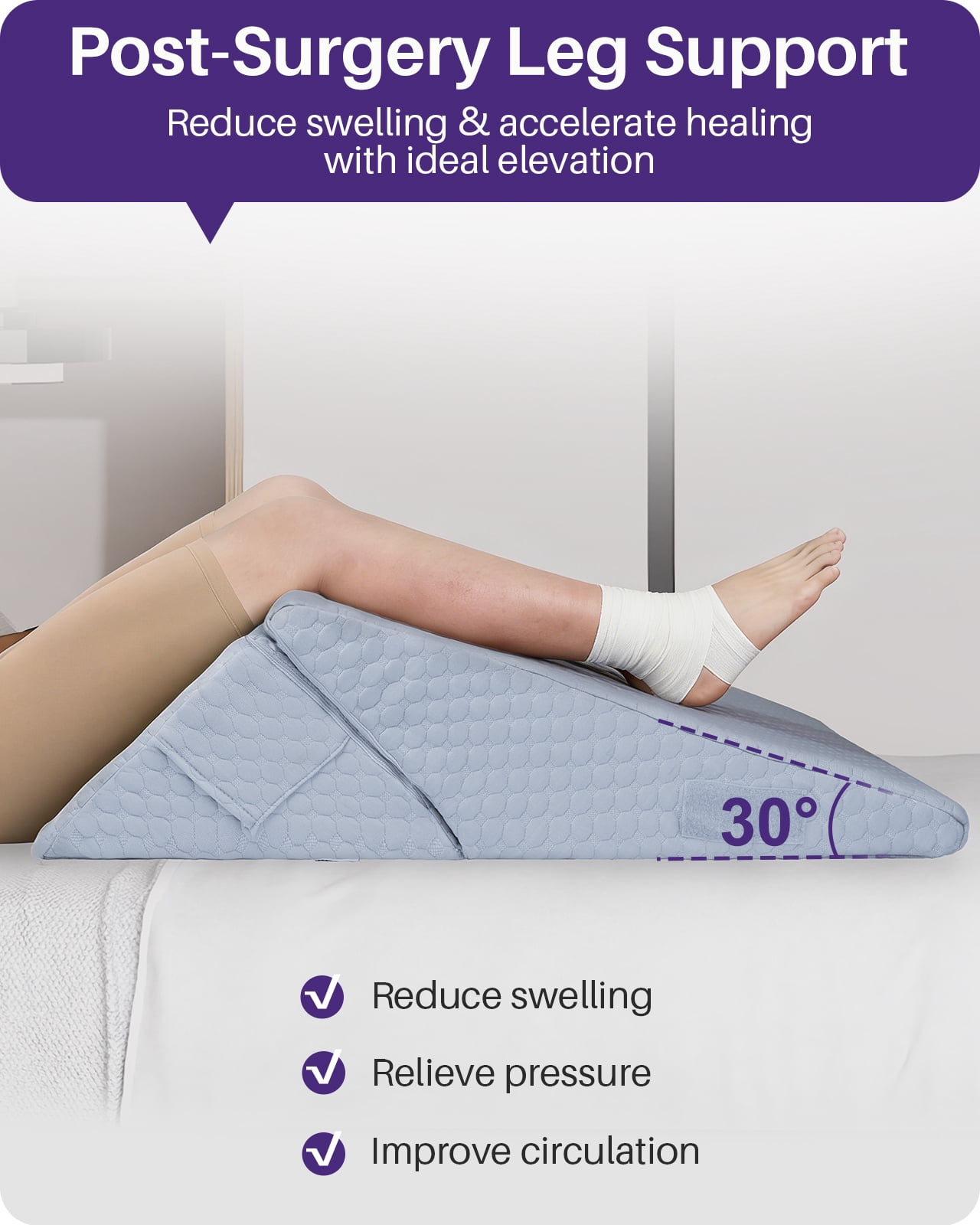 (2 pack) KEKOY Bed Wedge Pillow for Sleeping, Adjustable Height to 9-12 inches, Memory Foam Pillows with Washable Cover, Gray