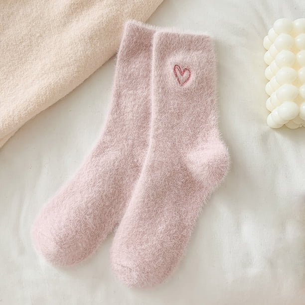 Calcetines para mujer, bordados, de felpa, informales, de poliéster