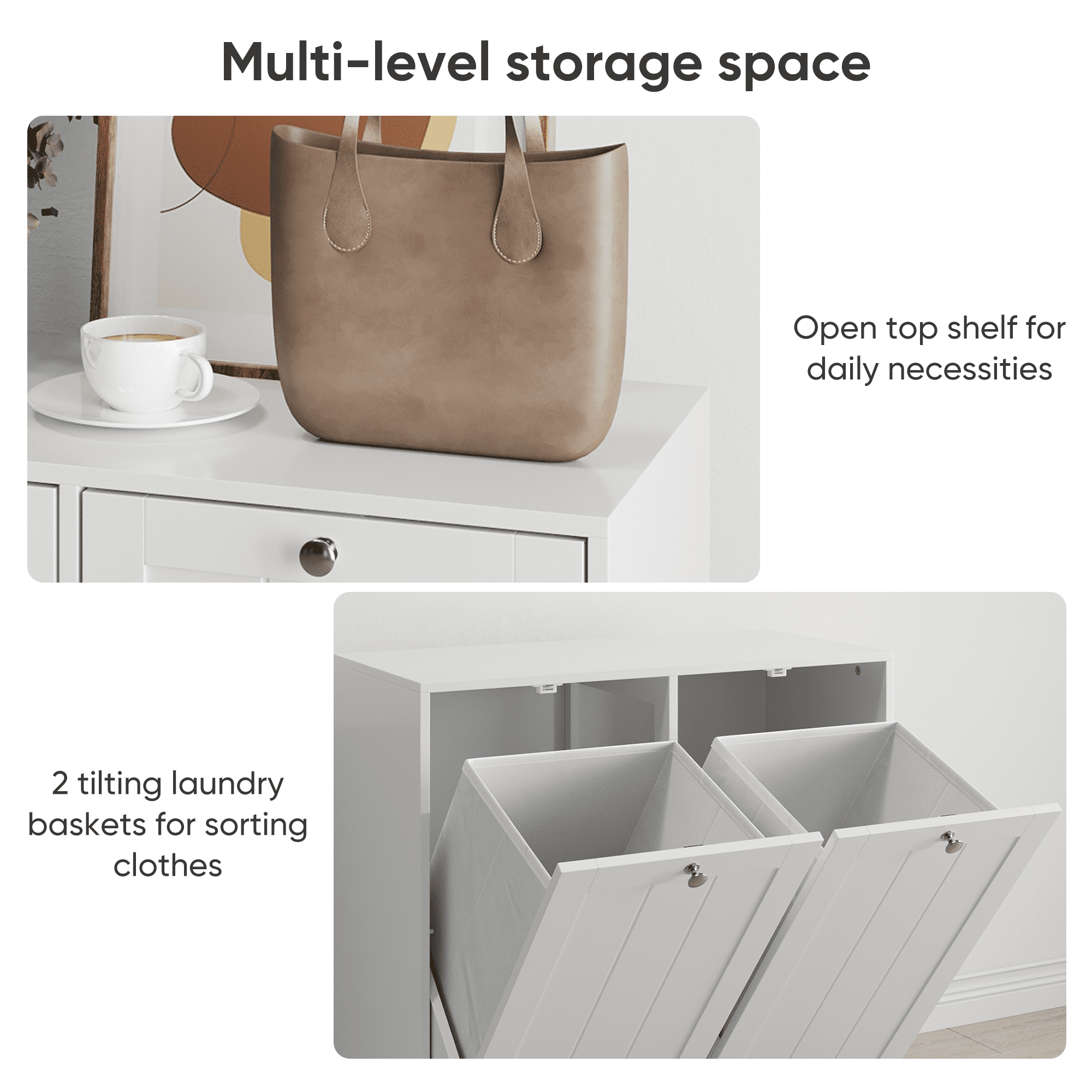 Leumius Tilt out Laundry Hamper with Removable Basket,Hidden Laundry Storage Cabinet,Free-Standing Home Organizer for Bathroom,Washroom,White