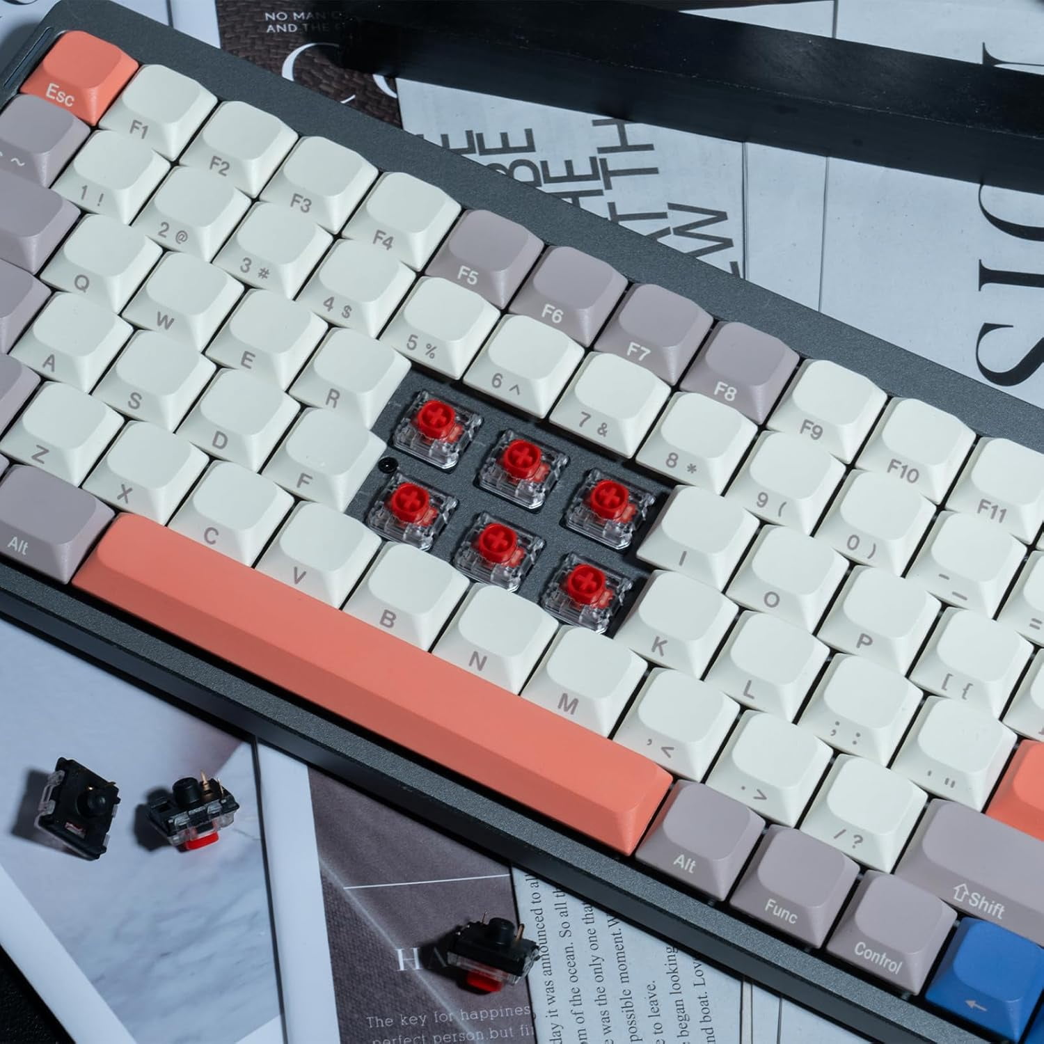 Gateron KS-33 Low Profile Red Silent 2.0 Switches, Linear 45gf 3-Pin SMD LED Pre-Lubed for MX Mechanical Keyboards (110 Pieces)