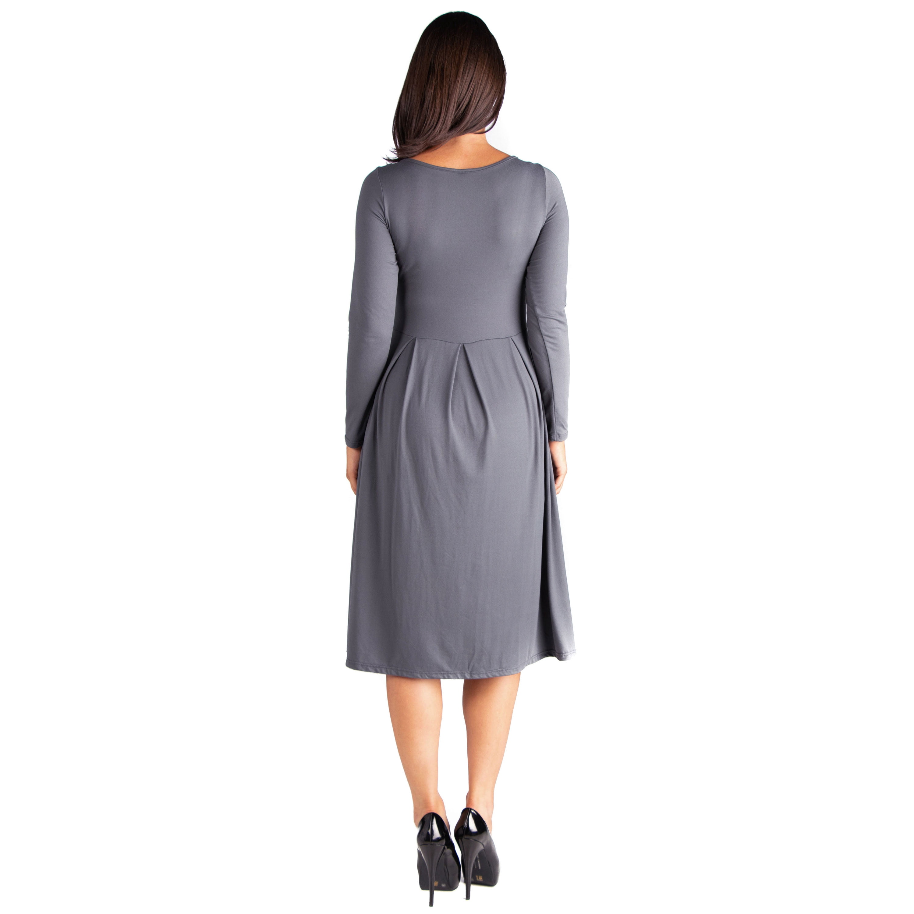 24/7 Comfort Apparel Long Sleeve Fit and Flare Maternity Midi Dress