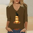 thumbnail image 2 of WMTBSRSW Casual 3/4 Sleeve V Neck Shirt for Women Funny Holiday Graphic Tee Fall Winter Loose Thanksgiving Pumpkin Print Tunic Tops, 2 of 5