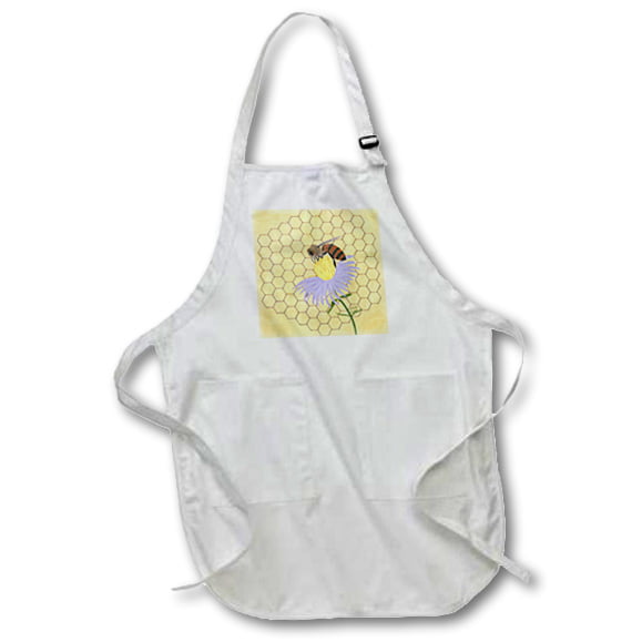 3dRose apr_13577_4 Honey Bee on Flower 22 by 30-Inch Length Apron with Pockets Full Black