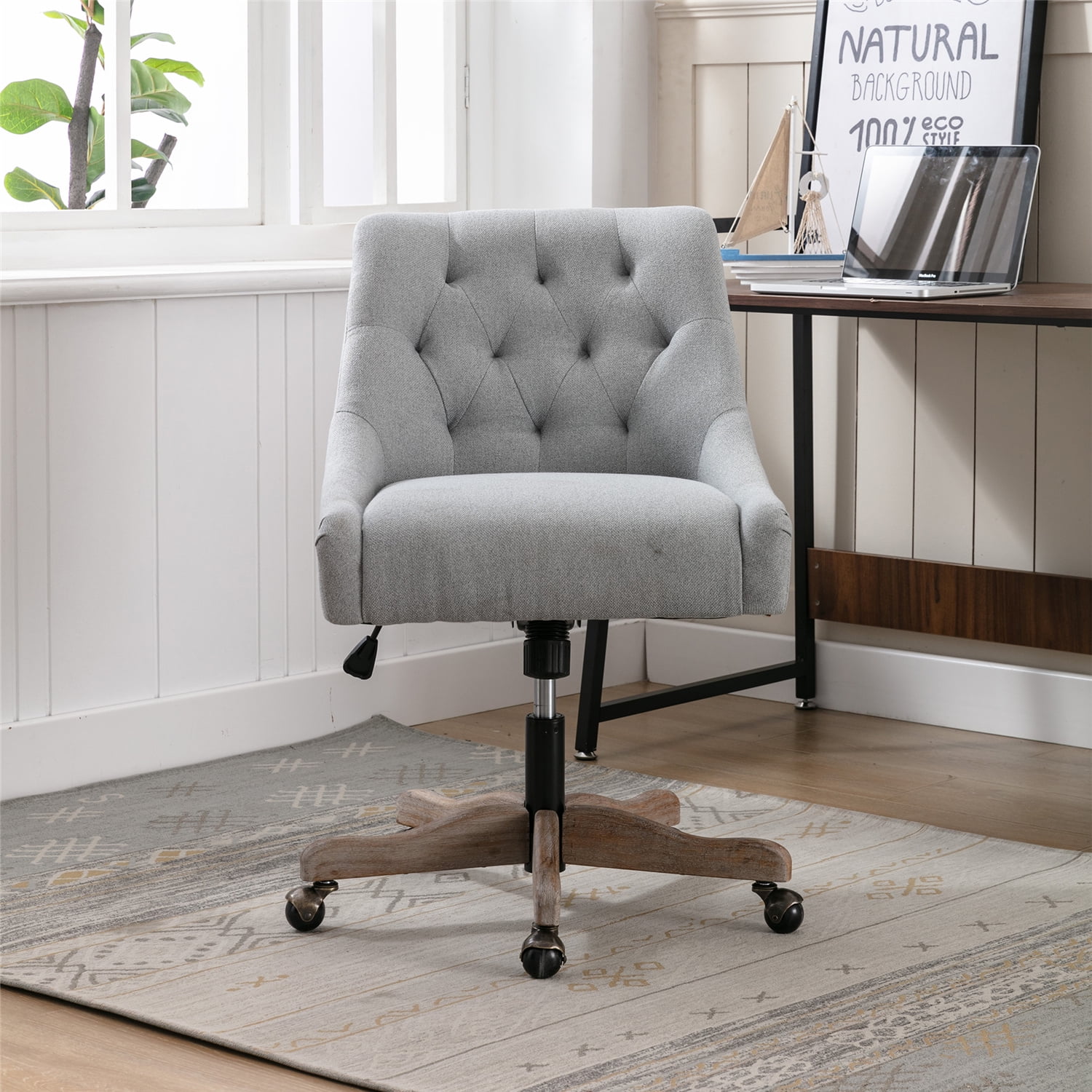 Swivel Home Office Chair with Button Tufted Back, HeightAdjustable