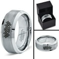 thumbnail image 4 of Tungsten Dia De Los Muertos Day of the Dead Band Ring 8mm Men Women Comfort Fit Gray Bevel Edge Brushed Polished, 4 of 4
