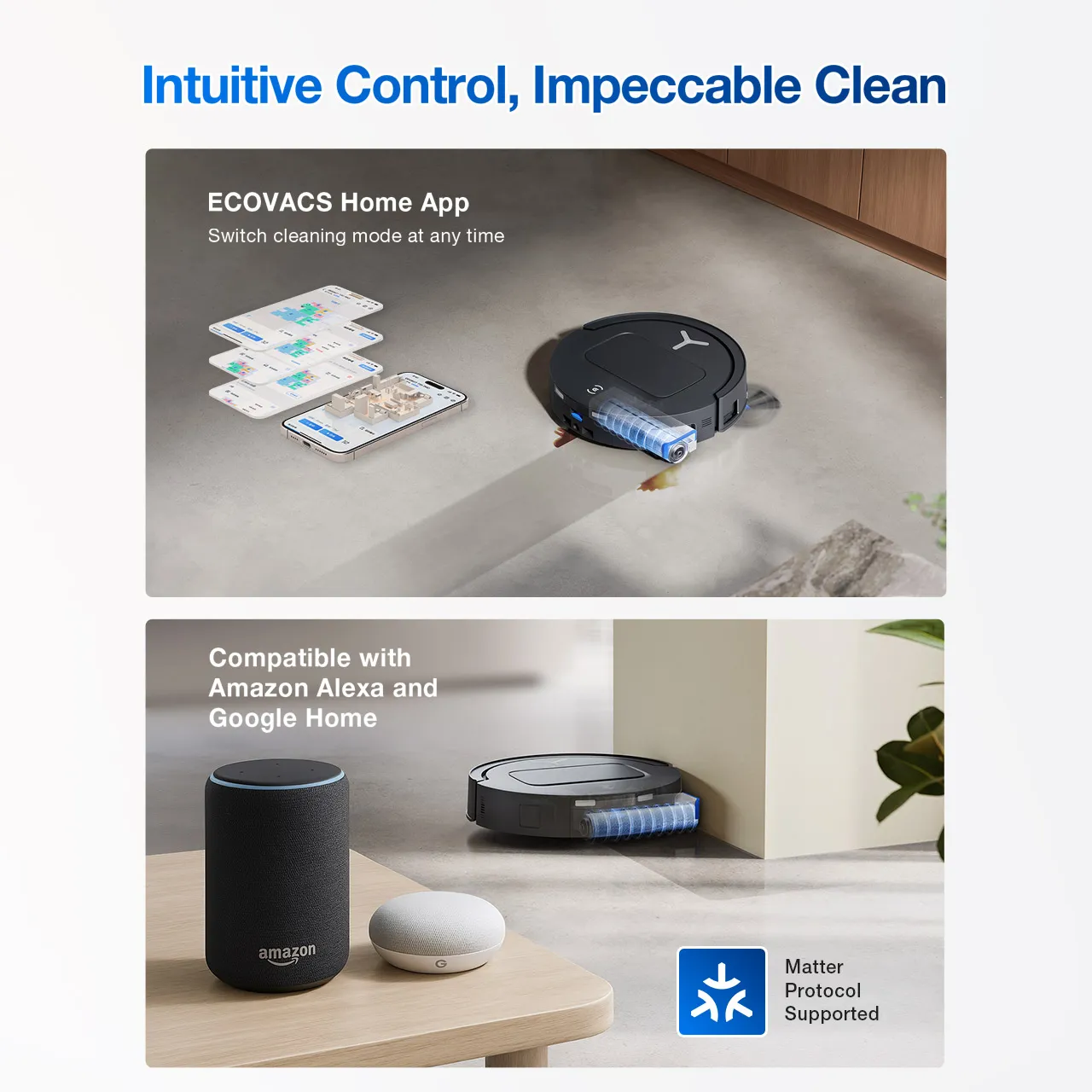 ECOVACS DEEBOT T80 Omni Robot Vacuum and Mop，18,000Pa Suction, OZMO™ Roller Real-Time Mop Washing，Self-Emptying