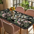 thumbnail image 3 of Black Spring Floral Table Cloths for 6 Foot Rectangle Tables, Elegant Pastoral Flowers Birds Watercolor Patio Waterproof Elastic Fitted Tablecloths, Washable Rectangular Table Cover for Camping, 3 of 8