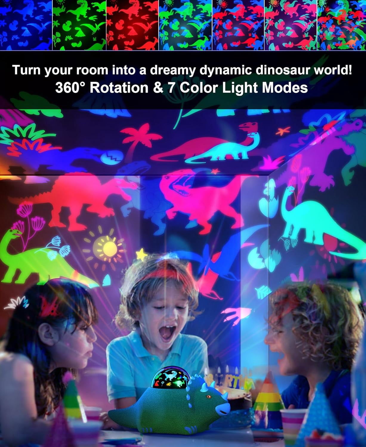 Dinosaur Night Light for Kids, Dino Night Lamp with Dinosaur Sound, Crawling, White Noises, Rotating Colorful Ceiling Projector for Bedroom(Green)
