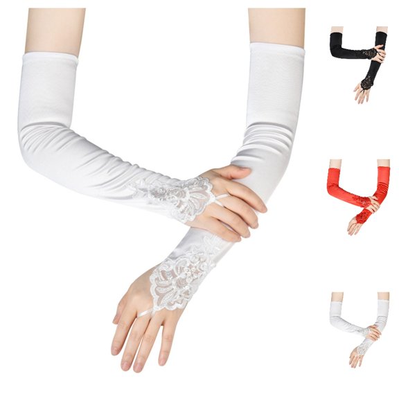 GPOECD Gloves for Women Opera Long Fingerless Bridal Wedding Party Stretchy Mesh and Drill Gloves