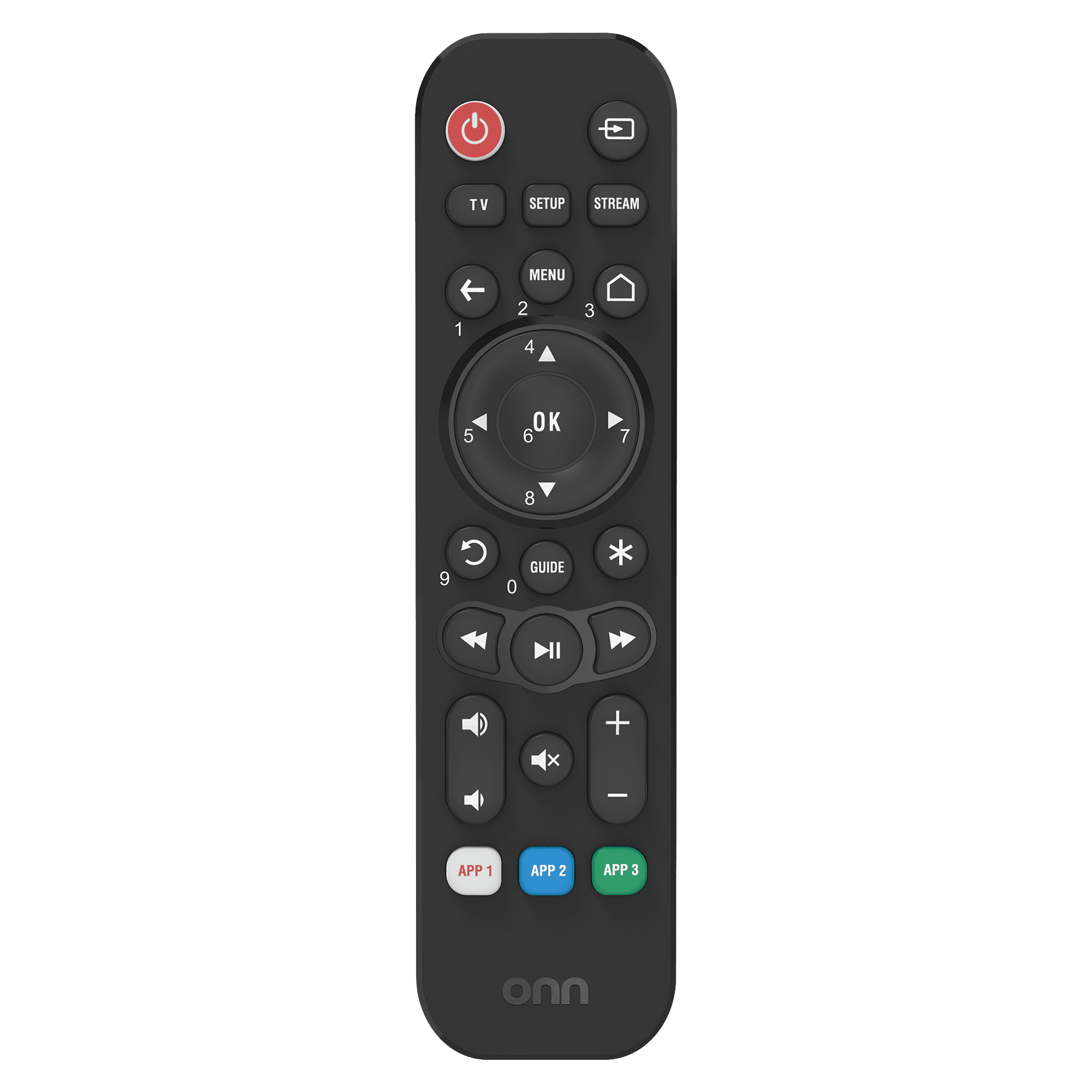 onn. Universal 3-Device Remote, Black, Compatible for TV, Streaming, Soundbar