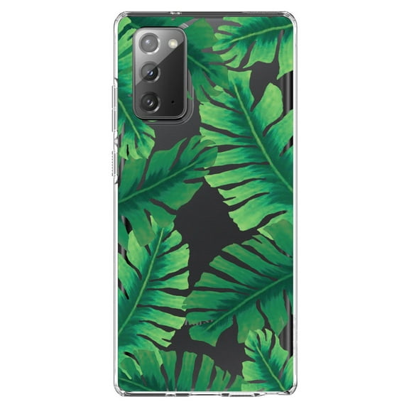 DistinctInk Clear Shockproof Hybrid Case for Galaxy Note 20 ULTRA (6.9" Screen) - TPU Bumper, Acrylic Back, Tempered Glass Screen Protector - Tropical Banana Leaves