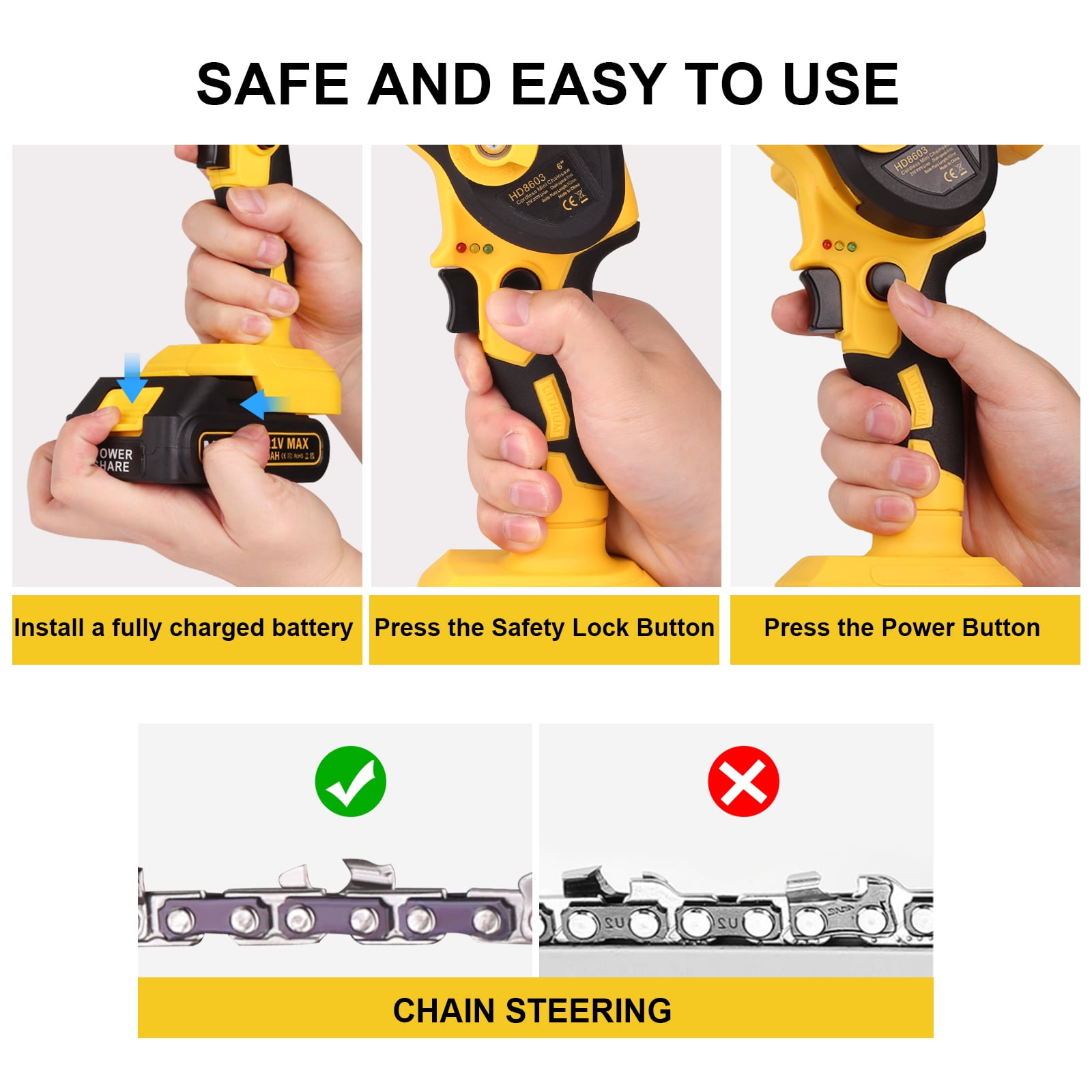 Mini Chainsaw 6 Inch, Mowis Portable Cordless Power Chain Saws, 21V Battery Powered, for Wood Cutting Tree Trimming