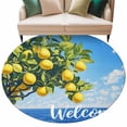 thumbnail image 2 of Summer Welcome Round Living Room Rugs 8 ft, Yellow Lemon Blue Sky Green Leaf Ocean Washable Large Area Rug with Non-Slip Sturdy Edge Binding Round Carpet for Dining Room Kitchen Office, 2 of 9