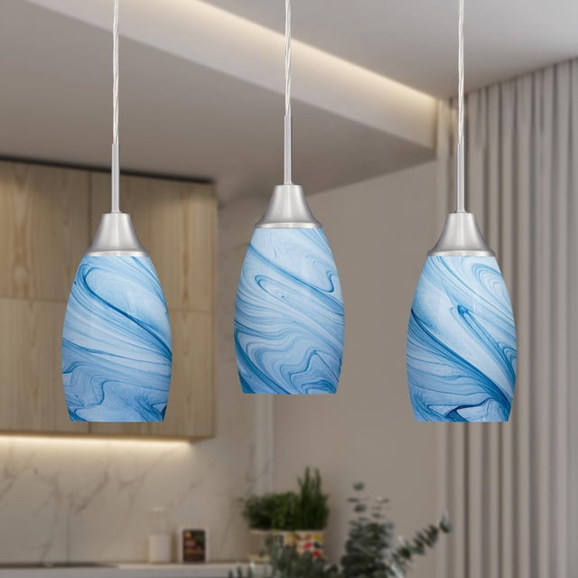 Lámpara colgante Viinew Miniglass Blue Marble Art, paquete de 3 unidades