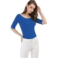 thumbnail image 3 of Camiseta Suave de media manga Allegra K con cuello redondo Entallado para Mujer Azul real L, 3 of 6