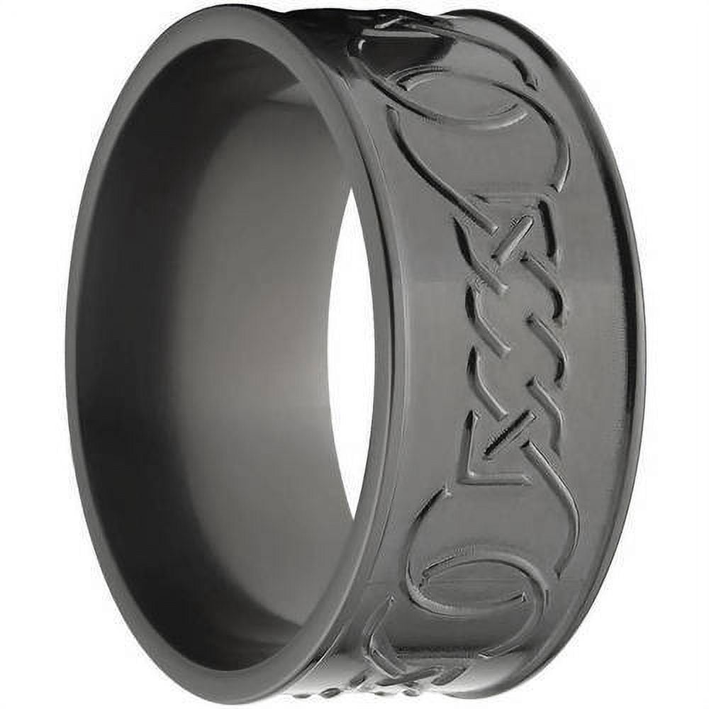 10mm Flat Black Zirconium Ring with a Milled Celtic Design