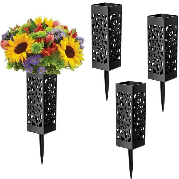 4pcs Plastic Gravestone Vase Outdoor Weatherproof Cemetery Vases with Hollow Drainage Design Memorial Headstone Floral H