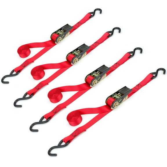 Wideskall 4 Pack 15 FT Heavy Duty 1" Ratchet Tie Down Strap 500 Lbs Load Cap w/ 1500 Lbs Breaking Limit S Hook
