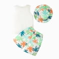 thumbnail image 4 of Toddler Baby Boy Summer Outfits Clothing Set Summer Time Palm Tree Print Sleeveless Top Shorts Hat 3 Piece Beach Outfit Size 3-4 Years, 4 of 8
