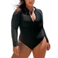 thumbnail image 3 of Ocean Blues Women's Tummy Control Swimwear Long Sleeve Zipper Rash Guard Printed Surfing One Piece Swimsuit For Women Sexy V Neck One Piece Bathing Suit, 3 of 8
