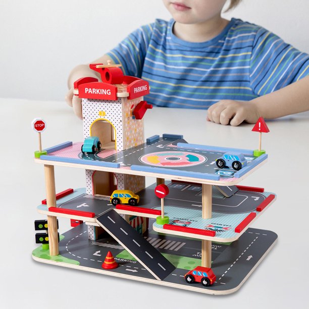 HILABEE Parking en Bois Garage Jeux pour Enfants Parking Garage