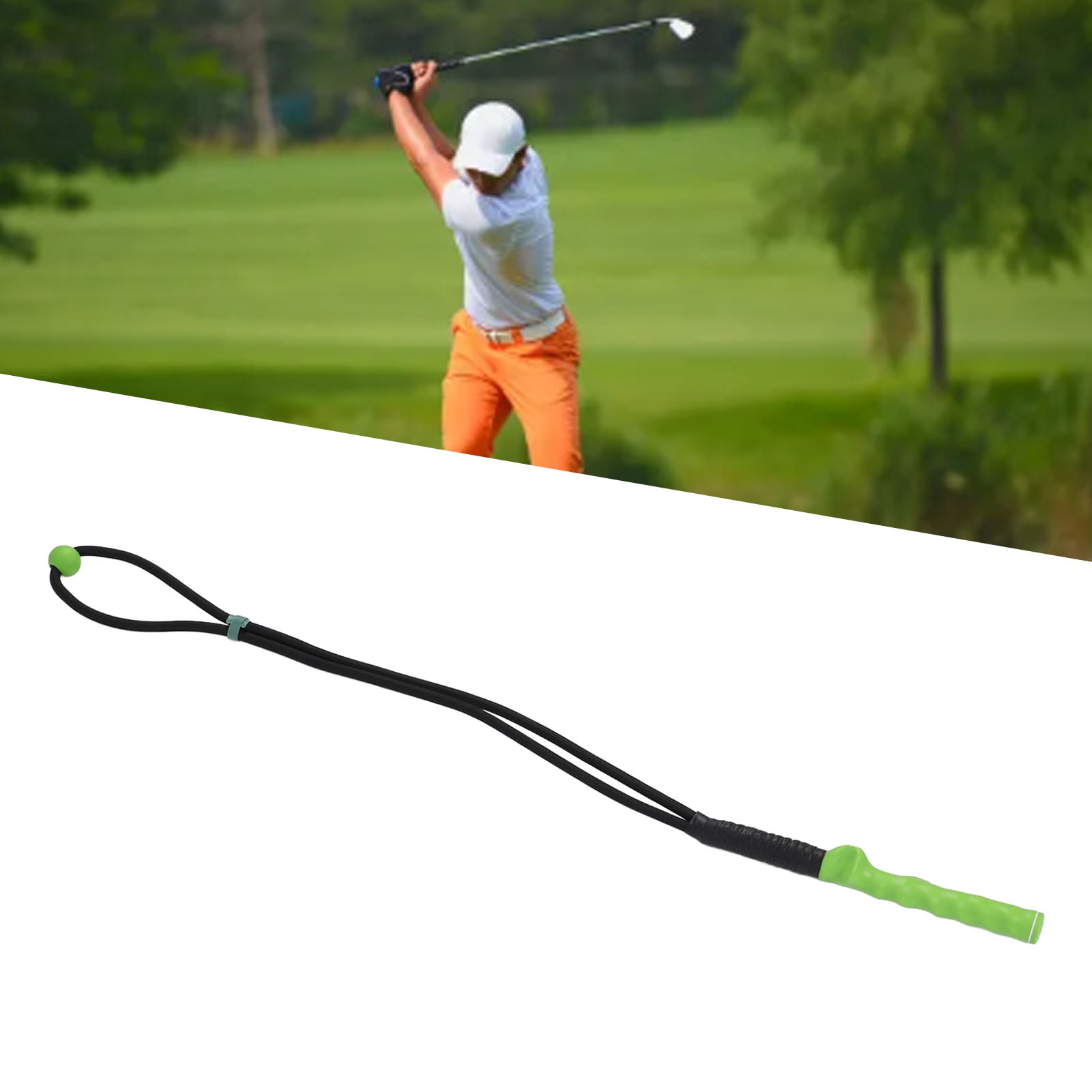 Suodoka Golf Swing Trainer Warm Up Stick Flexible Swing Speed Training Aid with Ball for Arm Strength Exercise Anti Slip Grip Nylon Rubber Green (14.57 inches / 37 cm)