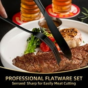 TINANA Silverware Sets, 30 PCS Flatware Set for 6, Premium Stainless Steel Cutlery Utensil Set Mirror Polished Forks and Spoons, Dishwasher Safe, Black