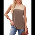 thumbnail image 2 of Camiseta Sin Mangas Informal de Verano con Cuello Redondo y Bloques de Color para Mujer, Color Marrón S, 2 of 8