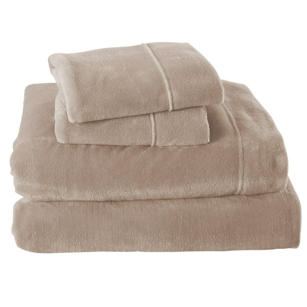 Great Bay Home Solid Velvet Plush Warm and Cozy Fleece Sheet Set (Twin, Taupe)