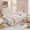 Rabbit Ear Beige, variant on Aisword Twin Size Kids Bed, Rabbit Ear Headboard, Upholstered Daybed with Slat Support & Side Pockets, Space-Saving Wooden Corner Sofa Bed, Beige
