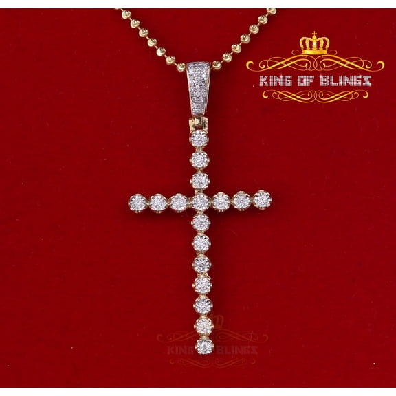 King Of Bling's Real 1.0ct Diamond Sterling Silver Cross Charm Fashion Necklace Yellow Pendant