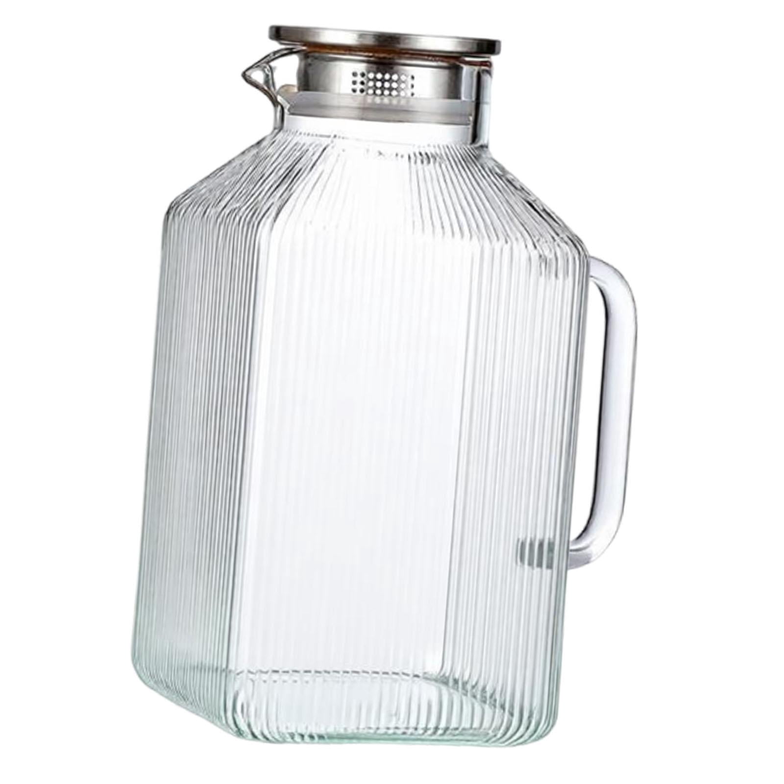 Fiocias Glass Pitcher 3800ml Clear Body Cold Water Bottle Gifts Container Sturdy Space Saving for Coffee Beverage Milk Lemonade Juice Clear Handle