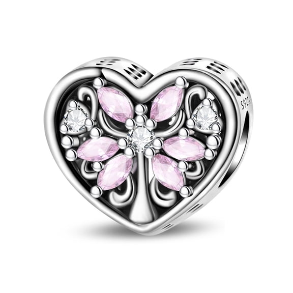 KUNSIR 925 Sterling Silver Tree Of Life Heart Bead for European Charm Bracelet