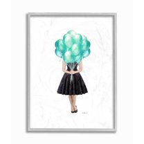 Stupell Industries Blue Balloon Black Dress Woman Glam Fashion Watercolor Framed Wall Art by Amanda Greenwood