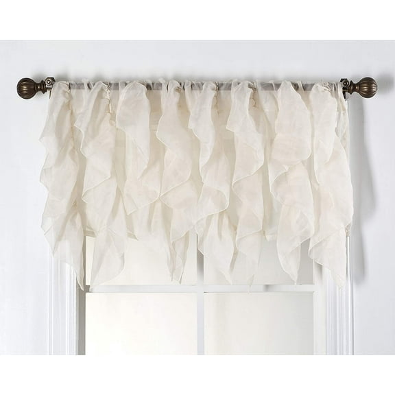 Diamond Home Decorative Voile Vertical Ruffle Beige Rod Pocket Sheer 50” x 16” (1 Panel)