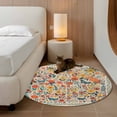 thumbnail image 2 of Small Round Rug 3Ft Washable Non-Slip, Boho Beige Flowers Circle Area Rugs for Living Room Bedroom, Spring Abstract Watercolor Floral Leaf Indoor Floor Mats Carpet Runner for Home Decor, 2 of 8