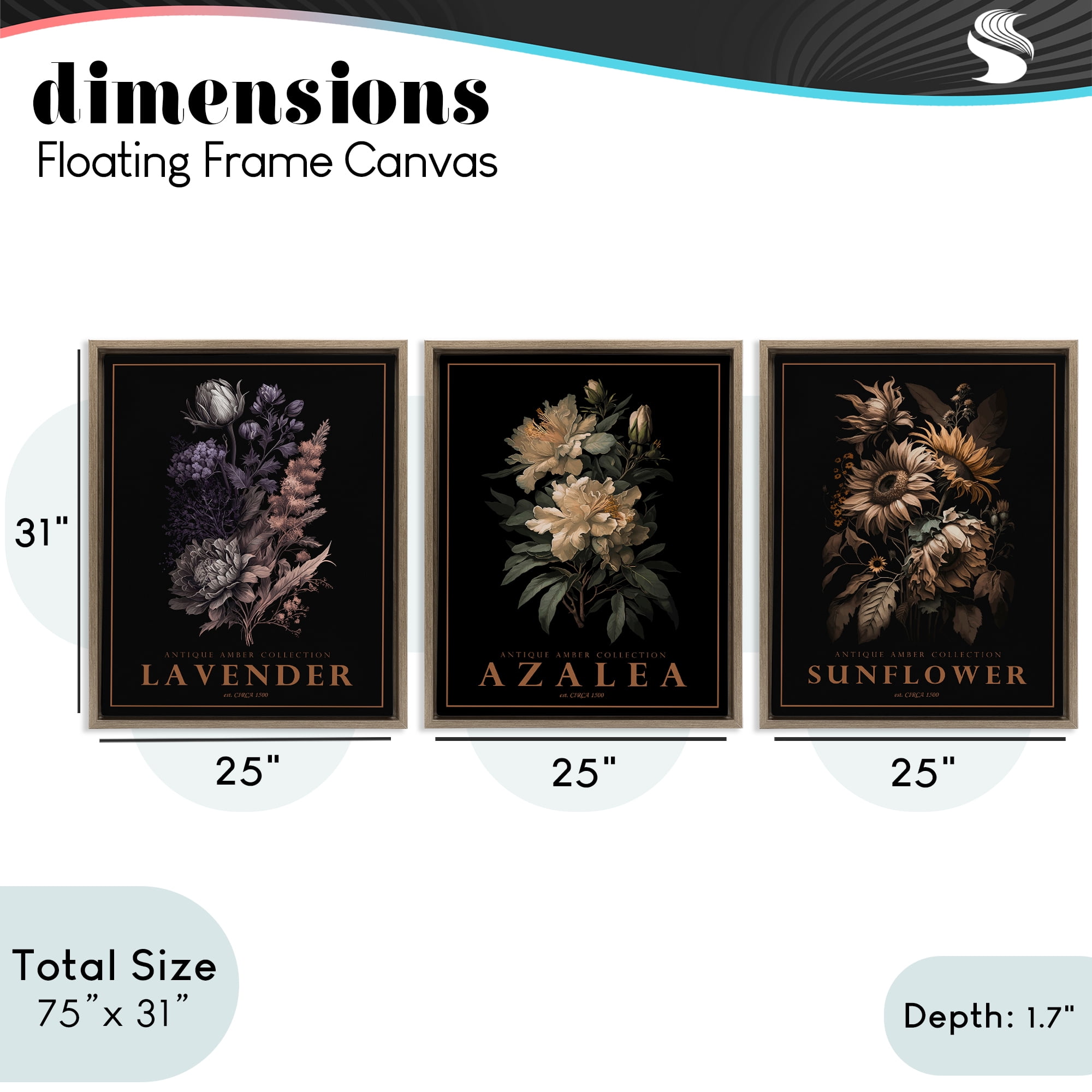 Stupell Industries Antique Botanical Herb Bushels 3 Piece Brown Framed Floater Canvas Set, design by Christopher Giampietro